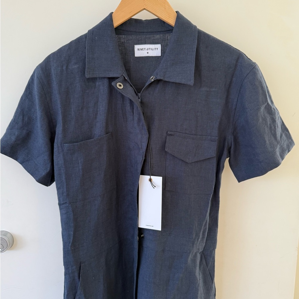 Rivet Utility Linen Navy Jumpsuit